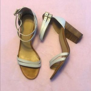 C. Wonder White Double Strap Chunky Heel